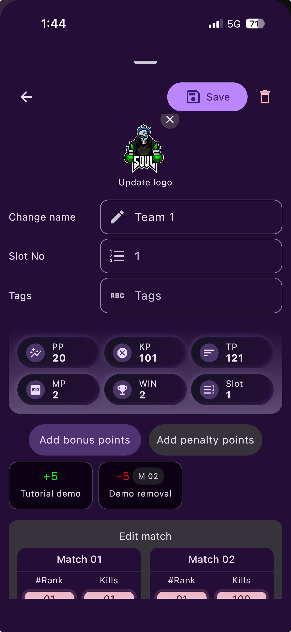 Edit a team — the real edit