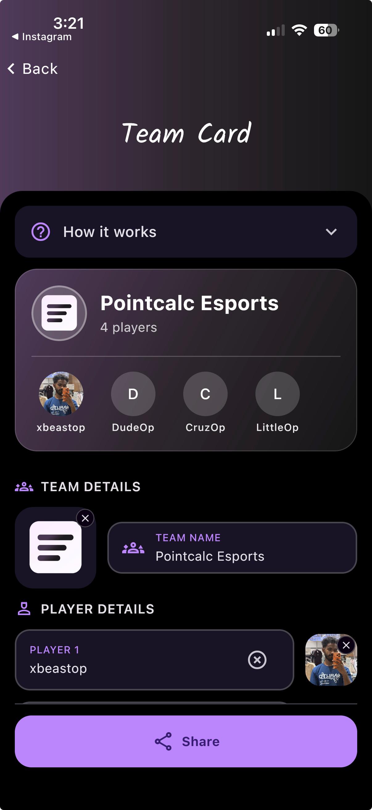 Team Cards — like a sign-up form