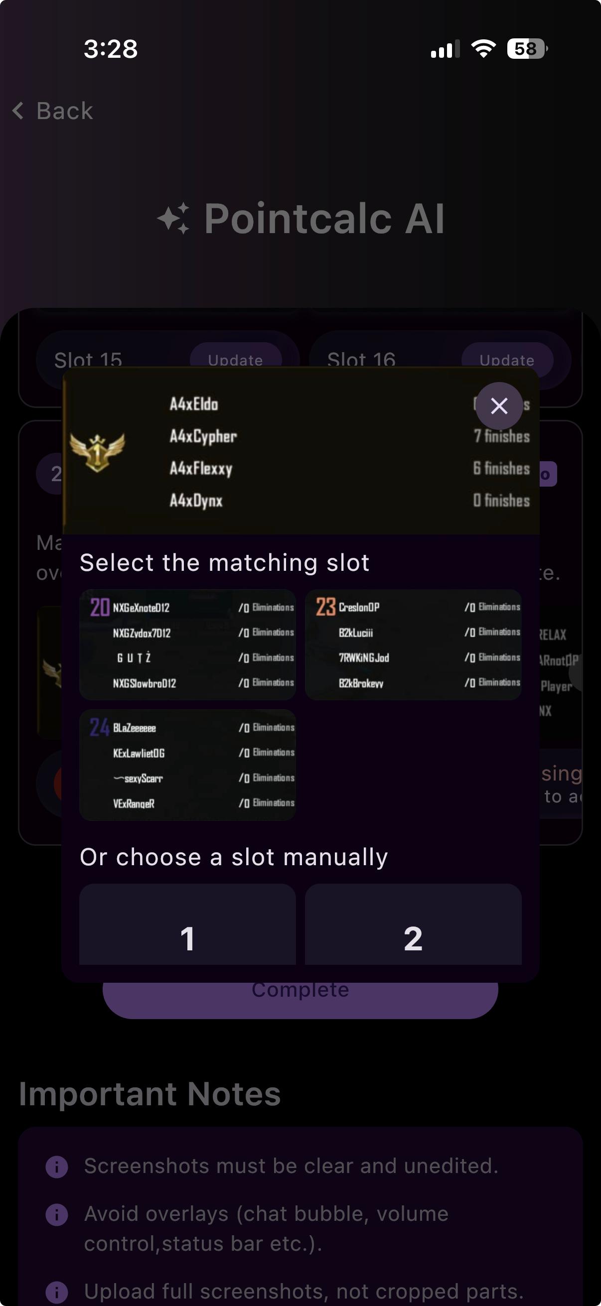 Pick the matching slot